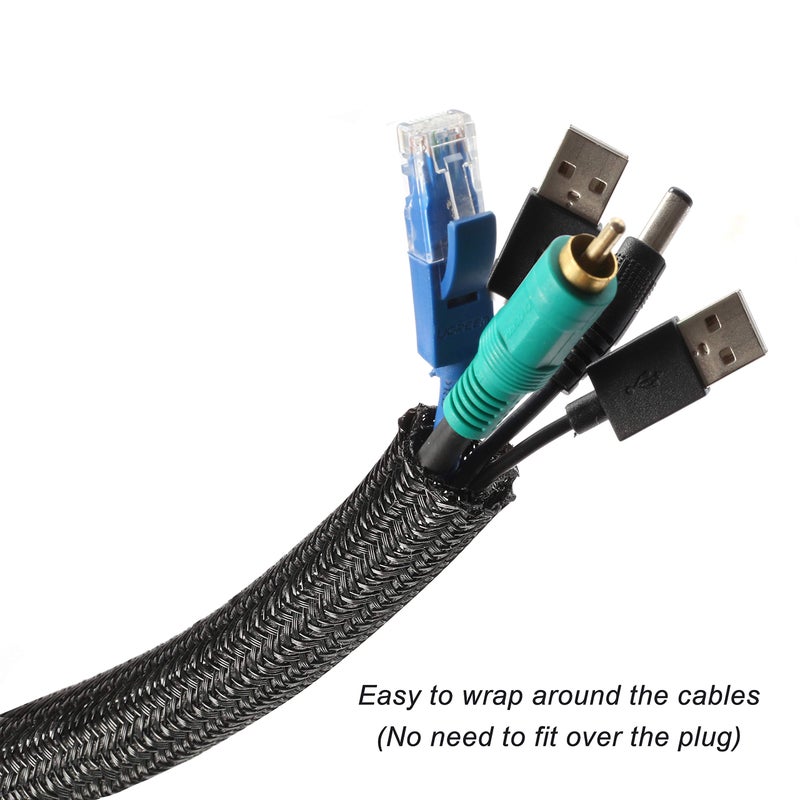 CrocSee 25ft - 3/4 inch Braided Cable Management Sleeve Cord Protector - Self-Wrapping Split Wire Loom for TV/Computer/Home Theater/Engine Bay - Black - Image 2